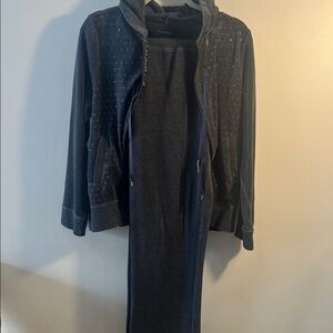 Calvin Klein Charcoal Gray velour  2 piece  lounge wear - top is hooded full zip